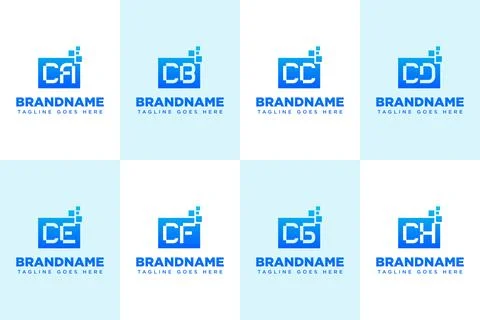 Letters CA CB CC CD CE CF CG CH Data Tech Logo, innovation, and digital sol.. Illustrazione stock