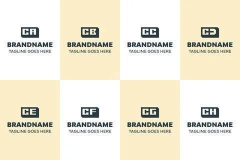 Letters CA CB CC CD CE CF CG CH Box 3D Logo Set Stock Illustration