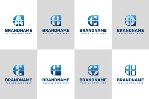 Letters CA CB CC CD CE CF CG CH Technology Logo Set Stock Illustration