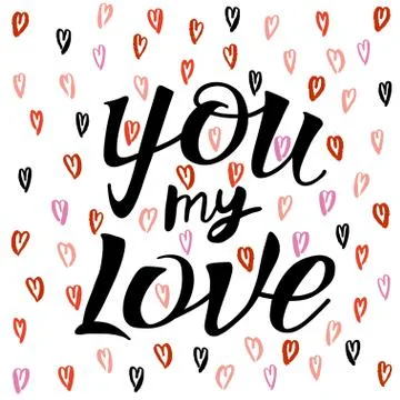 Letters calligraphy, on love heart pattern Stock Illustration