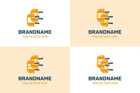 Letters CE CG EE EG Knife Logo Set, symbolizing precision, craftsmanship, a.. Stock-Illustration