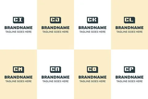 Letters CI CJ CK CL CM CN CO CP Box 3D Logo Set Stock Illustration