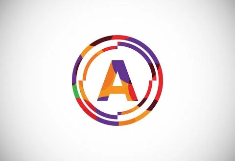 Letters A with circle frames low poly art style. English alphabet, vector i.. Illustrazione stock