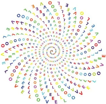 Letters composing the word LOVE repeating endlessly forming an almost flora.. Иллюстрация