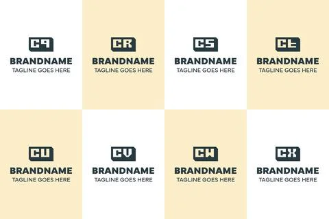 Letters CQ CR CS CT CU CV CW CX Box 3D Logo Set Stock Illustration