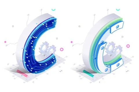 Letters Cwith social networks elements Stock Illustration