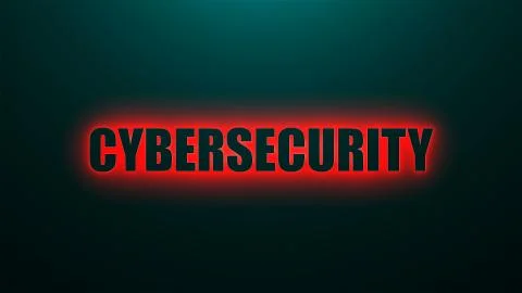 Letters of Cybersecurity text on background with top light, 3d render background Illustrazione stock