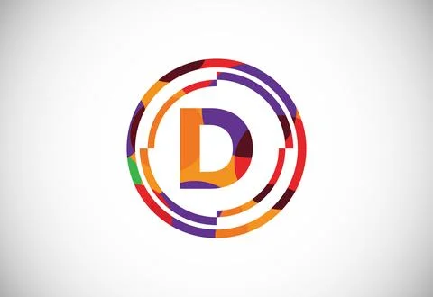 Letters D with circle frames low poly art style. English alphabet, vector i.. Illustrazione stock