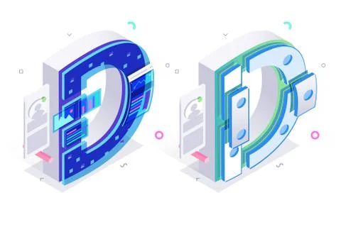 Letters D with social networks elements Ilustración de archivo