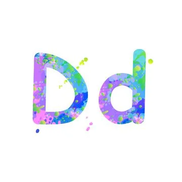Letters D uppercase and lowercase with effect of liquid spots of paint in blue Stock Illustration