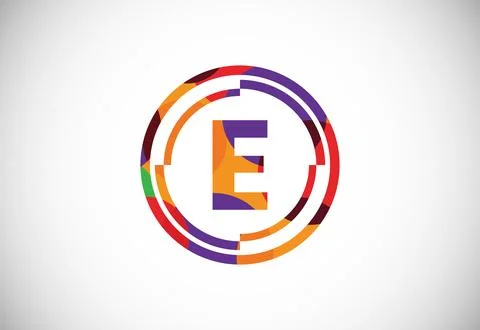 Letters E with circle frames low poly art style. English alphabet, vector i.. Stock Illustration