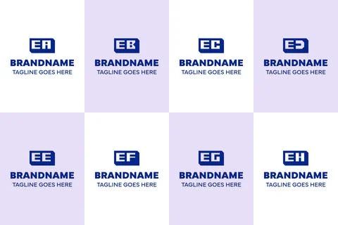 Letters EA EB EC ED EE EF EG EH Box 3D Logo Set Stock Illustration