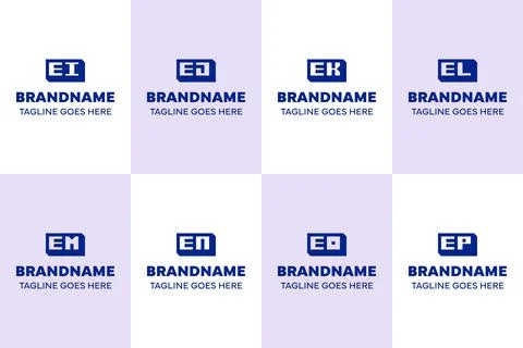 Letters EI EJ EK EL EM EN EO EP Box 3D Logo Set Stock Illustration
