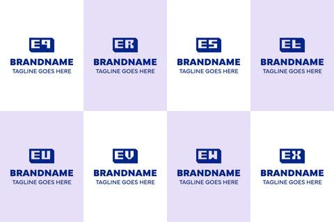Letters EQ ER ES ET EU EV EW EX Box 3D Logo Set Stock Illustration