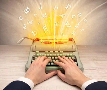 Letters exploding from a vintage typewriter Stock Photos