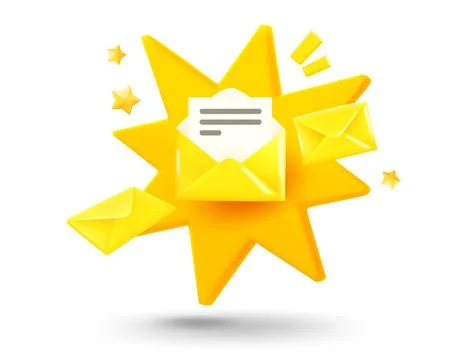 Letters with explosion effect. 3d vector mobile application icon with notif.. Illustrazione stock