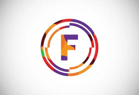 Letters F with circle frames low poly art style. English alphabet, vector i.. Stock Illustration