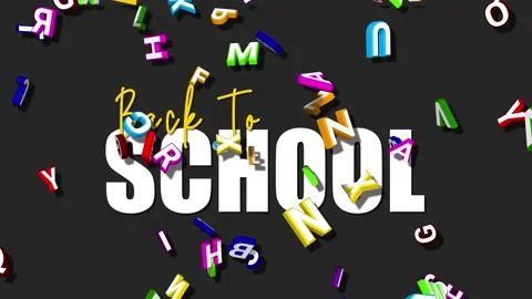 Letters Falling Slow Motion 3D Rendering, Back To School Appears, Luma Matte Stock Footage 201866736
