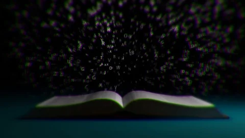 Letters fly around the book Video stock 82304255