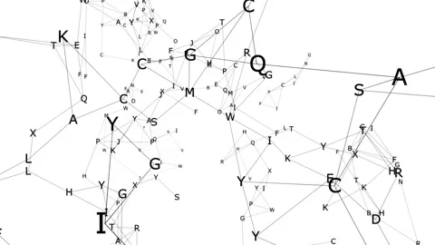 Letters fly.Traveling through a plexus structure with complex organic motion Stock Footage 97784999