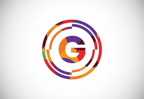 Letters G with circle frames low poly art style. English alphabet, vector i.. Stock Illustration
