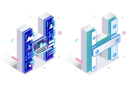 Letters H with social networks elements Stock Illustration
