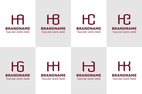 Letters HA HB HC HE HG HH HJ HK Logo Set Modern Monogram Stock Illustration