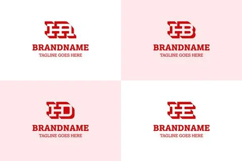 Letters HA HB HD HE Shadow Monogram Logo Set, for AH BH DH EH Initials Brand Stock Illustration