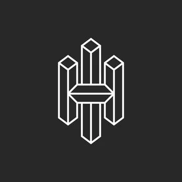 Letters HI or IH initials logo hipster monogram. 3d isometric frame from thin Stock Illustration