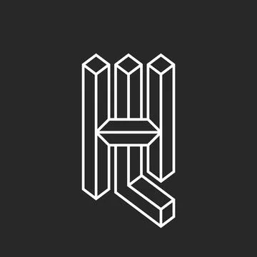 Letters HL or LH initials logo hipster monogram. 3d isometric frame shape f.. Stock Illustration