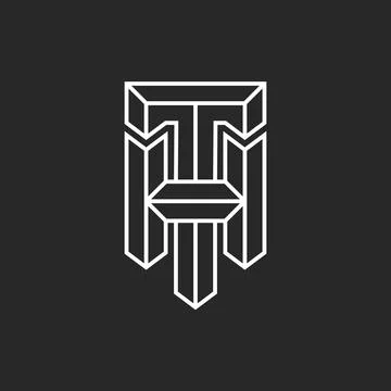 Letters HT or TH initials logo monogram with 3d carcass from thin lines, over Stock Illustration