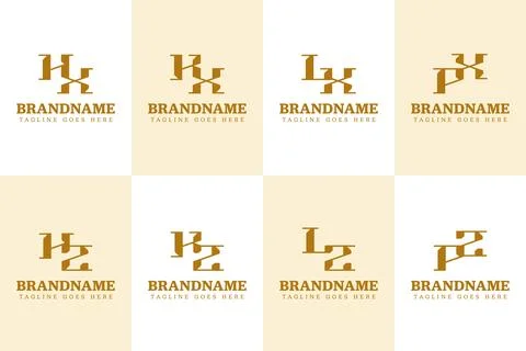 Letters HX HZ KX KZ LX LZ PX PZ Logo Set Monogram, for XH ZH XK ZK XL ZL XP.. Stock Illustration