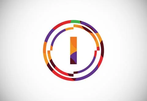 Letters I with circle frames low poly art style. English alphabet, vector i.. イラスト素材