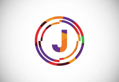 Letters J with circle frames low poly art style. English alphabet, vector i.. Stock Illustration