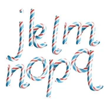 Letters J, K, L, M, N, O, P, Q. Vector. 3D Realistic Candy Cane Alphabet Symbol 스톡 일러스트