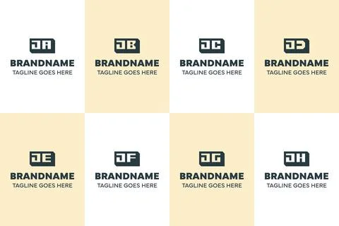 Letters JA JB JC JD JE JF JG JH Box 3D Logo Set Illustrazione stock