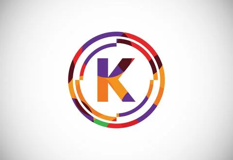 Letters K with circle frames low poly art style. English alphabet, vector i.. Stock Illustration