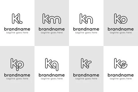 Letters KL KM KN KO KP KQ KR KS Monogram Line Logo 库存插图