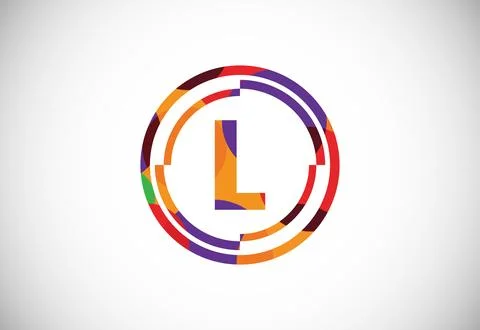 Letters L with circle frames low poly art style. English alphabet, vector i.. Stock Illustration