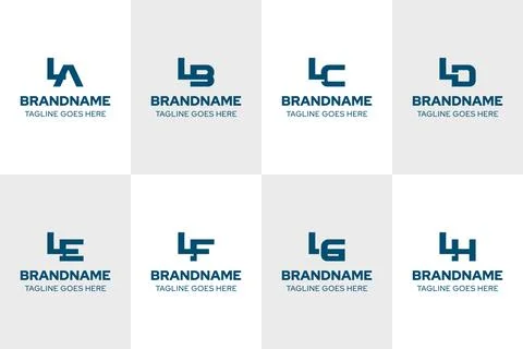 Letters LA LB LC LD LE LF LG LH Logo Monogram Set, for AL BL CL DL EL FL GL.. Stock Illustration