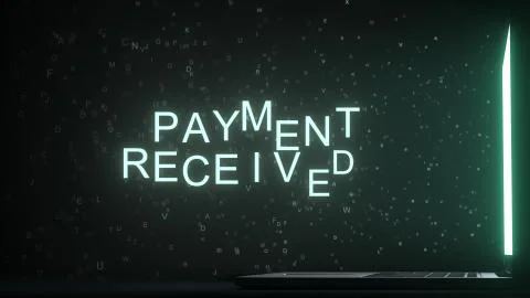 Letters leaving laptop display form PAYMENT RECEIVED text. 3D rendering Stock Illustration