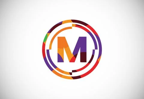 Letters M with circle frames low poly art style. English alphabet, vector i.. Stock Illustration