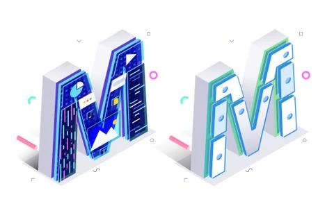 Letters M with social networks elements イラスト素材