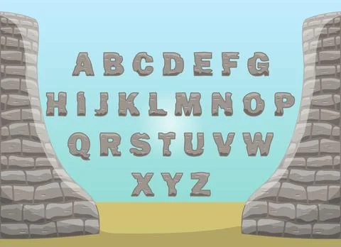Letters made of stone and a frame in the form of stone towers Stock Illustration