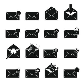 Letters mail set in black simlpe style 스톡 일러스트