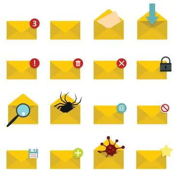 Letters mail set in flat style isolated on white background Stock Illustration