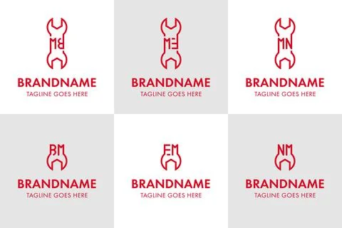 Letters MB BM ME EM MN NM Wrench Logo Set, symbolizing precision, strength,.. Ilustración de archivo