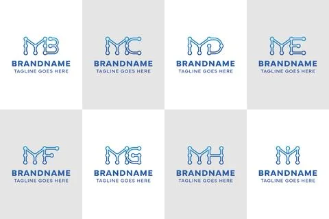 Letters MB MC MD ME MF MG MH MI Technology Logo Stock Illustration