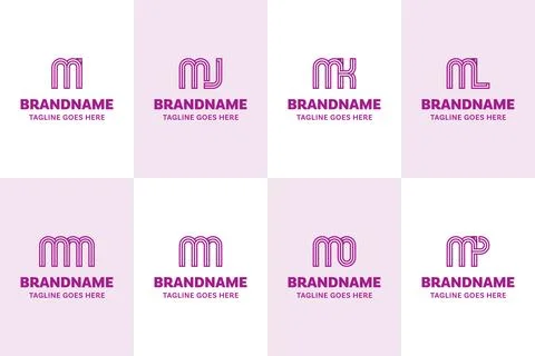 Letters MI MJ MK ML MM MN MO MP Line Logo Set, for IM JM KM LM MM NM OM PM .. Stock Illustration