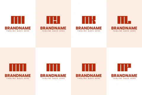 Letters MI MJ MK ML MM MN MO MP Logo Monogram Set, for IM JM KM LM MM NM OM.. Stock Illustration